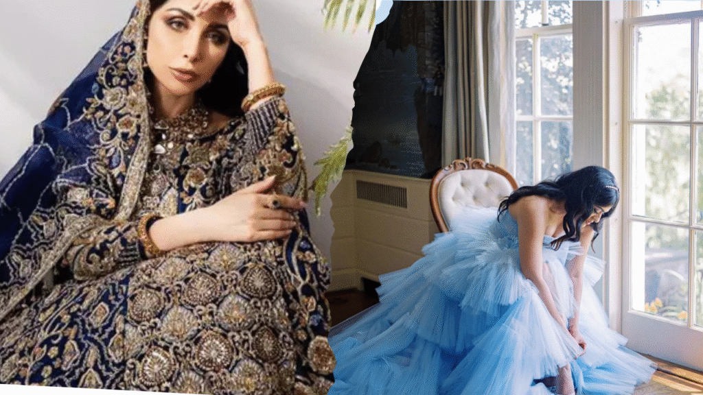 blue wedding dress and bridal dress